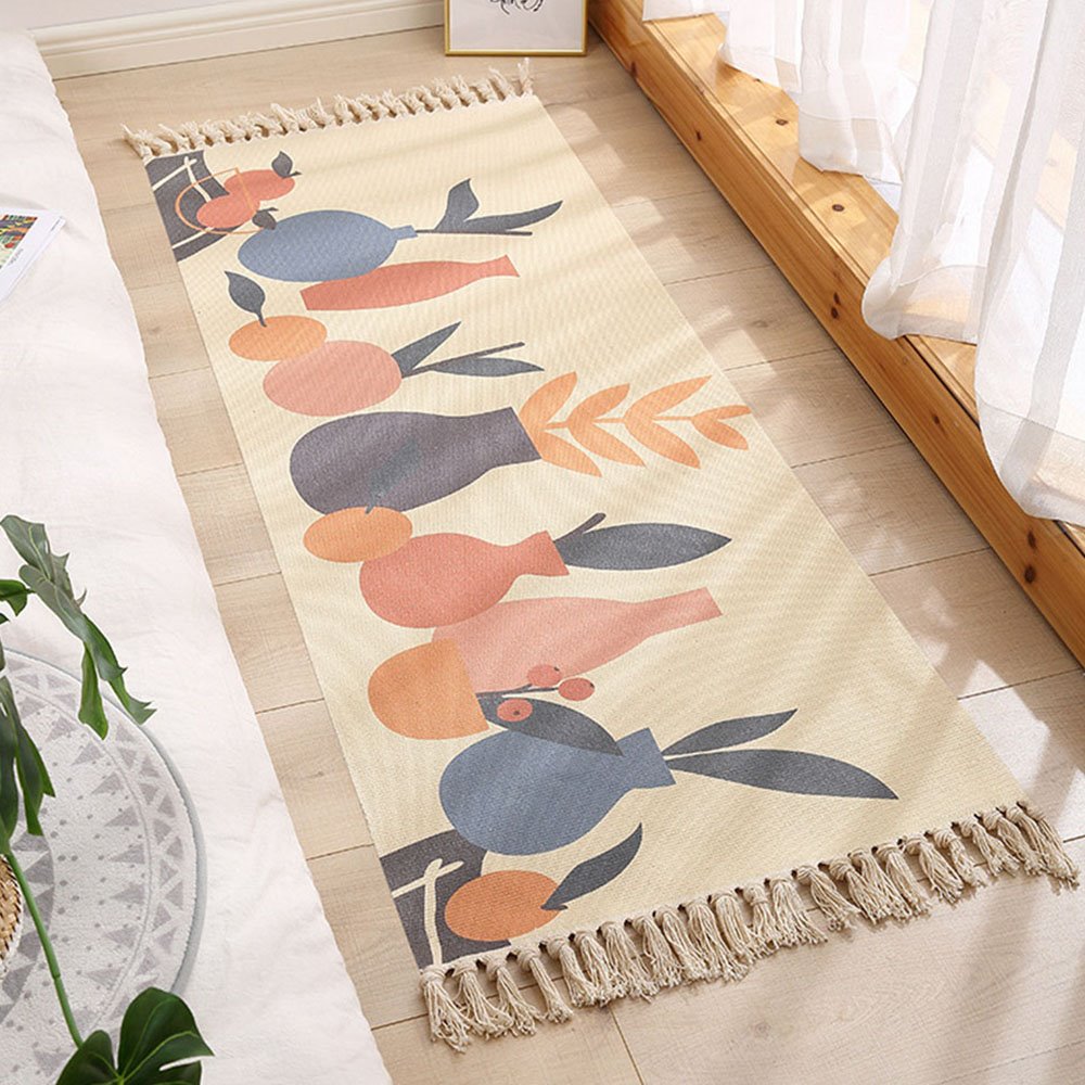 Ethnic Vase Art Small Area Rug Carpets Mats Rectangle Hand Woven Fringe Modern Washable for Bedroom Doorway Bathroom Living Room Bathroom Laundry Room