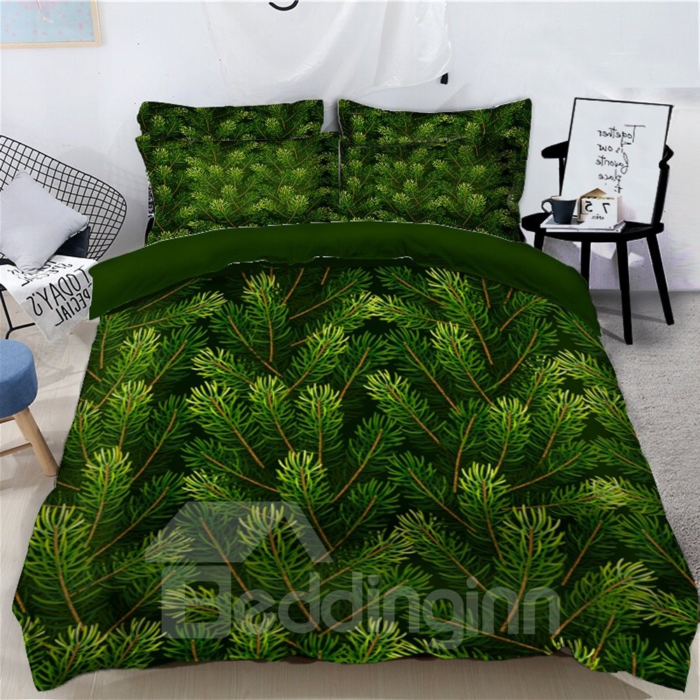 Snowman and Decorative Ball Green 4-Piece 3D Christmas Bedding Sets Duvet Covers Colorfast Wear-resistant Endurable Skin-friendly All-Season Ultra-soft Microfiber No-fading