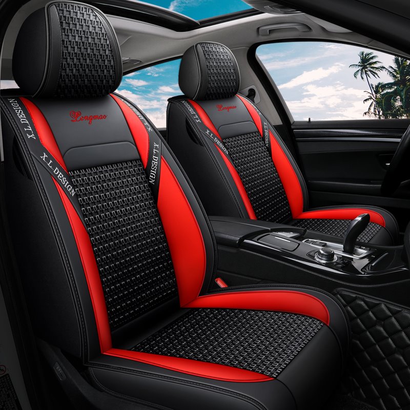 Sport Style 5-seater Full Coverage Skin-friendly & Wear-resistant Leather & Breathable Ice Silk Fabric Detachable Full Head Cap Multilayer High Quality Breathable Composite Material Universal Fit Seat Covers for Sedan SUV Truck