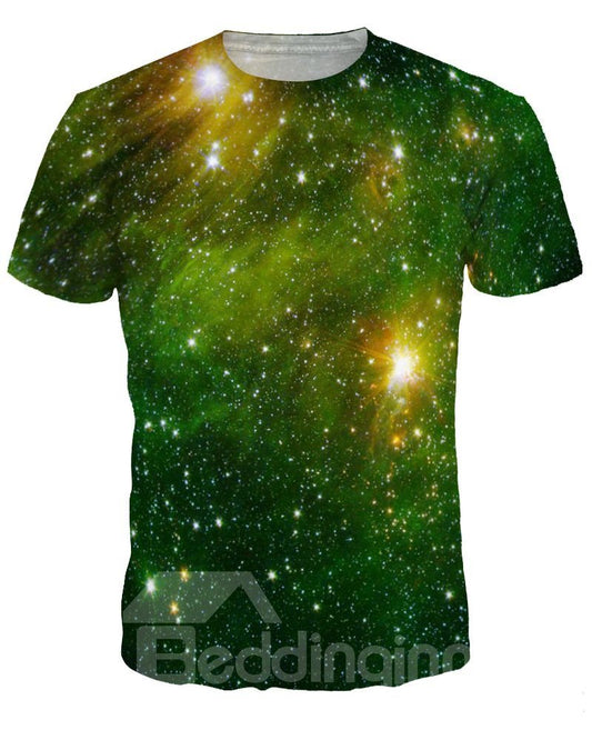 Green Galaxy Crewneck Short Sleeve Unisex 3D Pattern T-Shirt