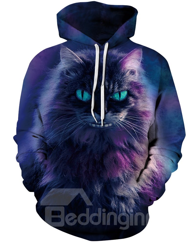 Langarm-Kapuzenpullover mit Horror-Katzen-Lächeln-Galaxie-Muster und 3D-Bemalung