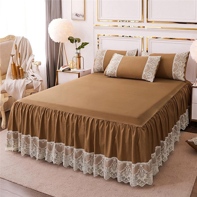 Simple Style Solid Color Bed Skirt Country Style Lace Bed Skirts Polyester