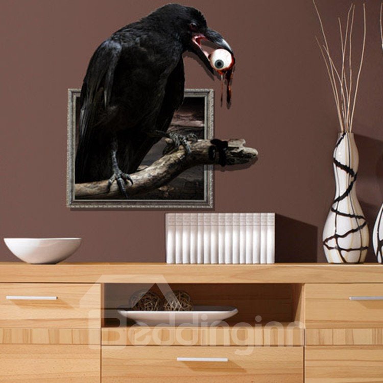 Stunning Creative 3D Crow with a Eyeball in its Mouth Design Wall Sticker