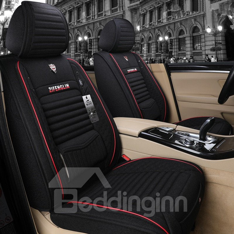 Full Coverage Healthy And Pollution-Free Flax Materials Chinese Embroidery Technology Unfading 5 Seats Modern Style Color Block Linen Truck Seat Cover