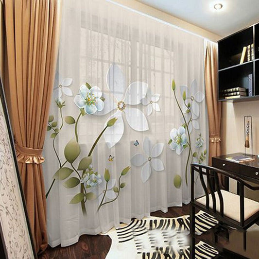 Vintage Translucidus 3D Floral Sheer Curtains for Living Room Bedroom 50% Shading Rate Digital Technology Printing No Fading