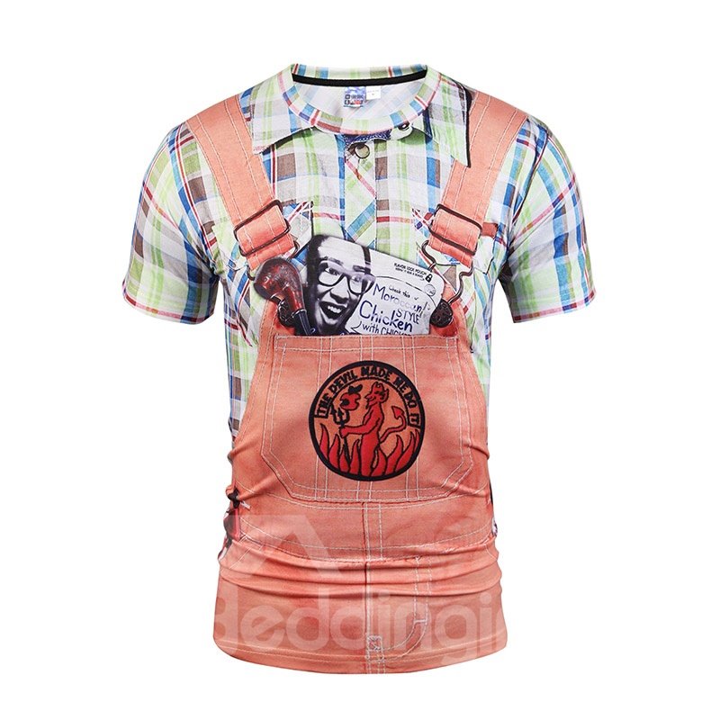 Camiseta 3D de manga corta con estampado general de color rosa creativo para hombre