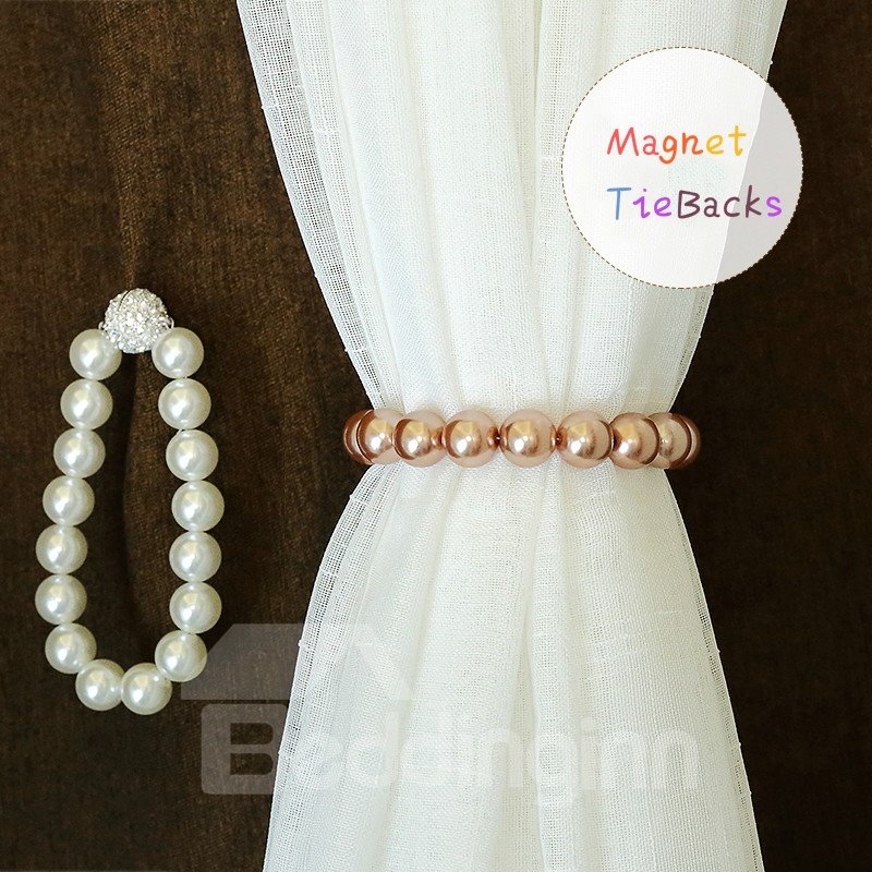 Pearl Curtain Tieback, Magnetic Clips Holdback Buckle Tiebacks 1 Pair