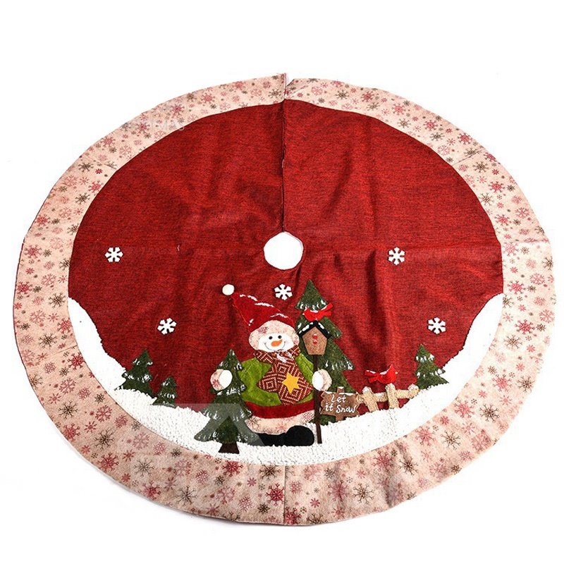 Snowman Pattern Snowflakes Edge Soft Tree Skirt