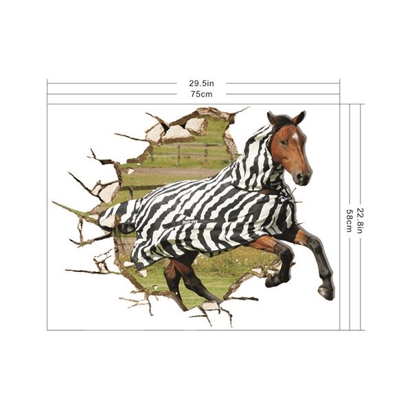 Wonderful Horse in a Stripe Cape Running Through Wall Removable 3D Wall Sticker