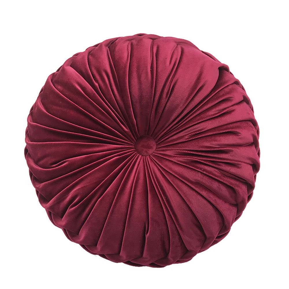 Plush Round Pillow Cushion Pumpkin Pillow Solid Color Living Room Sofa Pillow Burgundy Blue 14 Inches