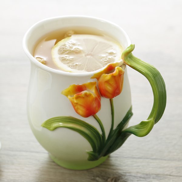 Taza de café versátil de cerámica del tulipán 3D encantador creativo