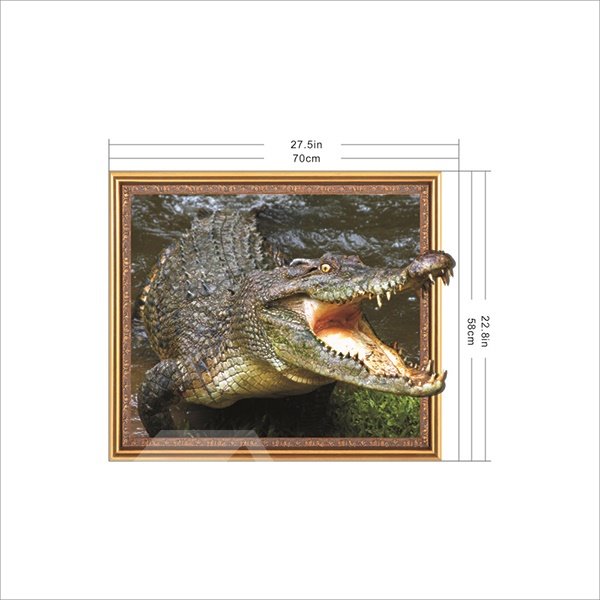 Fabulous Crocodile With Mouth Wide Open Framed Removable 3D Wall Sticker