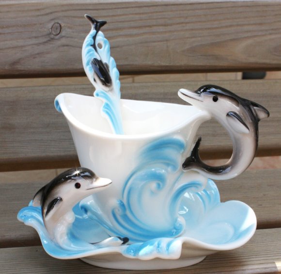 High Quality Enamel With Perfect Skyblue/Blue Dolphin Cup Setting In Hot Sell