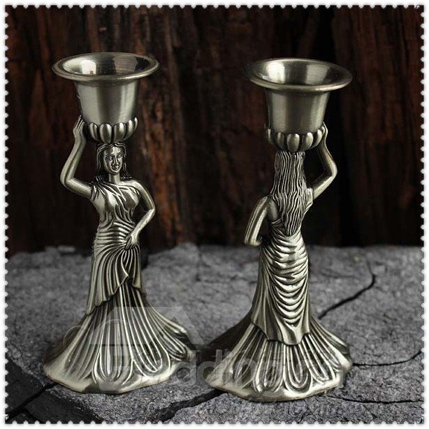 Exquisite Alloy Godness-shape Relief Sculpture a Couple of Candle Holder