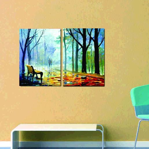 New Arrival Oil-painting Style Lovers Walking in the Park Print Cross Film Wall Art Prints
