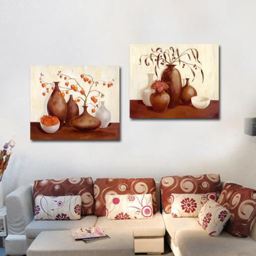 New Arrival Oil-painting Style Lovely Brown Pottery Print 2-piece Cross Film Wall Art Prints