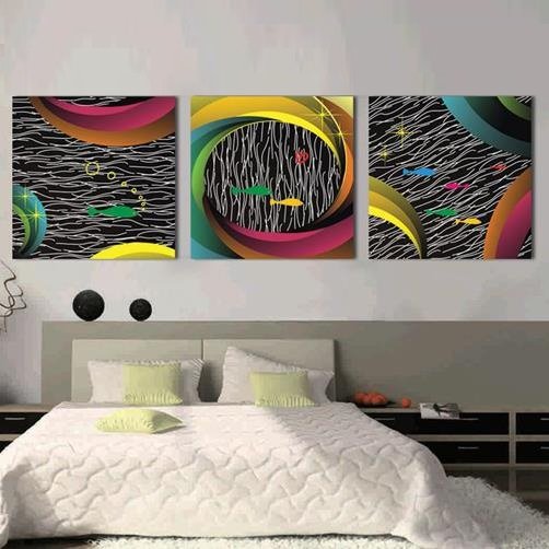 New Arrival Modern Style Lovely Fish and Irregular Lines Print 3-piece Cross Film Wall Art Prints