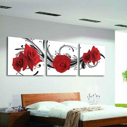 16¡Á16in¡Á3 Panels Red Roses Hanging Canvas Waterproof and Eco-friendly Framed Prints