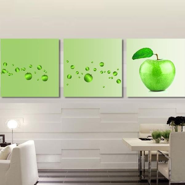 New Arrival Cute Green Apples Print 3-piece Cross Film Wall Art Prints