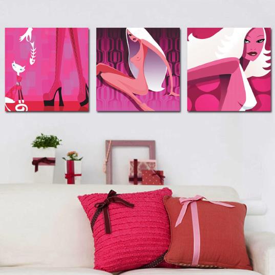 New Arrival Beautiful Modern Lady Print 3-piece Cross Film Wall Art Prints