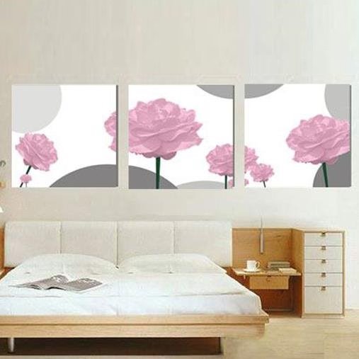 New Arrival Elegant Pink Roses Print 3-piece Cross Film Wall Art Prints