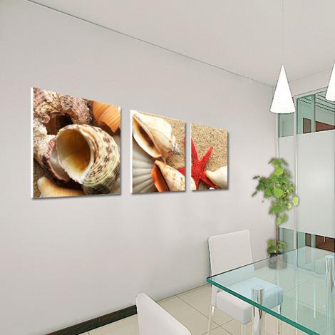 Preciosas conchas en la playa, arte en lienzo enmarcado con película cruzada de 3 piezas