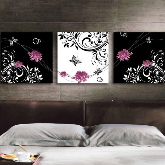 New Arrival Lovely Pink Peony Flowers and Floral Borders Print 3-piece Cross Film Wall Art Prints