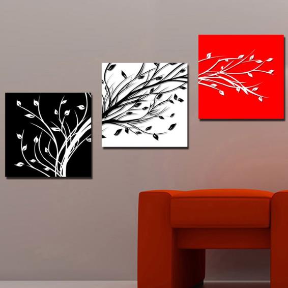 16¡Á16in¡Á3 Panels Branches Printed Hanging Canvas Waterproof and Eco-friendly Framed Prints