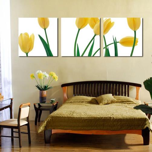 New Arrival Lovely Yellow Tulips Print 3-piece Cross Film Wall Art Prints