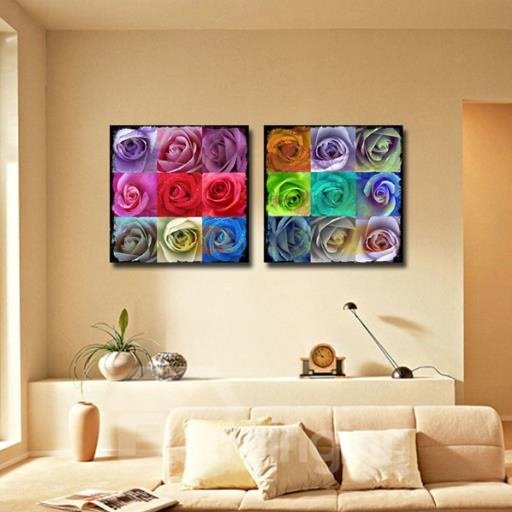 New Arrival Beautiful Colorful Roses Print 2-piece Cross Film Wall Art Prints