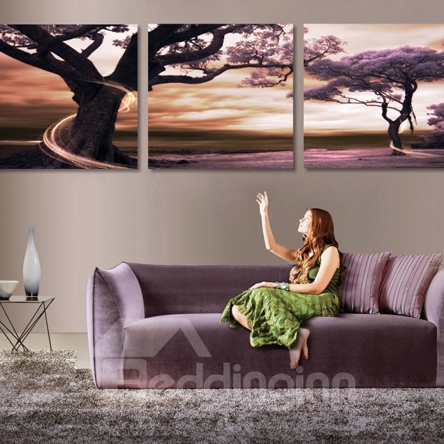 Maravilloso patrón de paisaje de puesta de sol y árboles, película cruzada, impresiones artísticas para pared