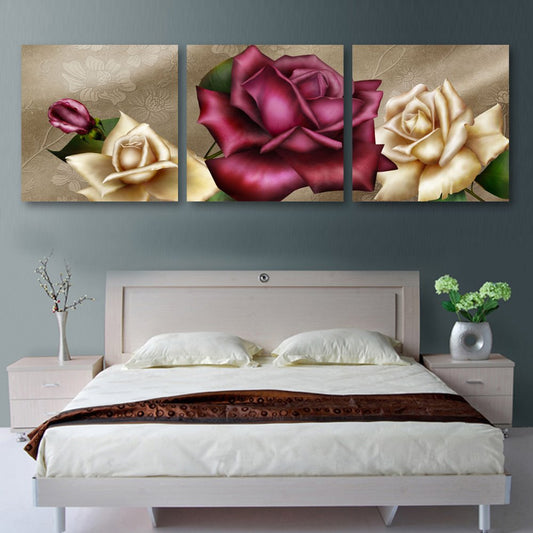 Graceful Roses Pattern 3 Panels Cross Film Wall Art Prints