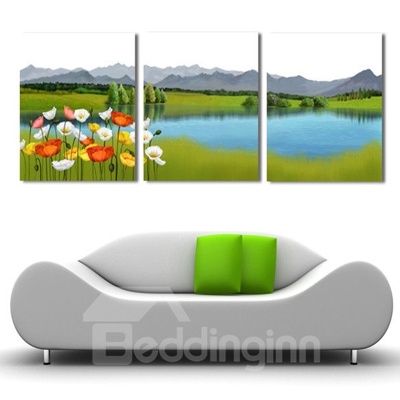 New Arrival Colorful Flowers On The Grassland And Lake Cross Film Wall Art Prints