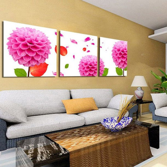 Pink Flowers 3-Piece Canvas Framed Wall Prints