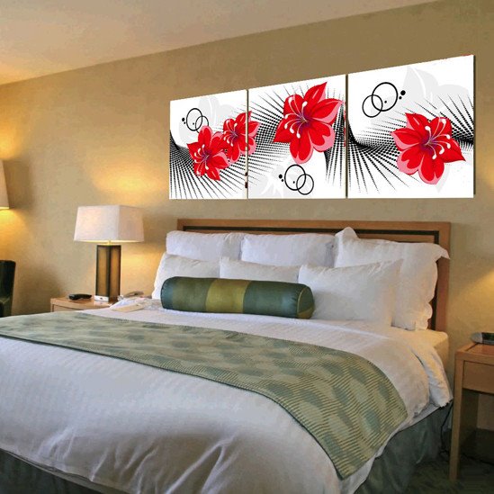 New Arrival Red Flowers and Geometric Figure Canvas Wall Prints