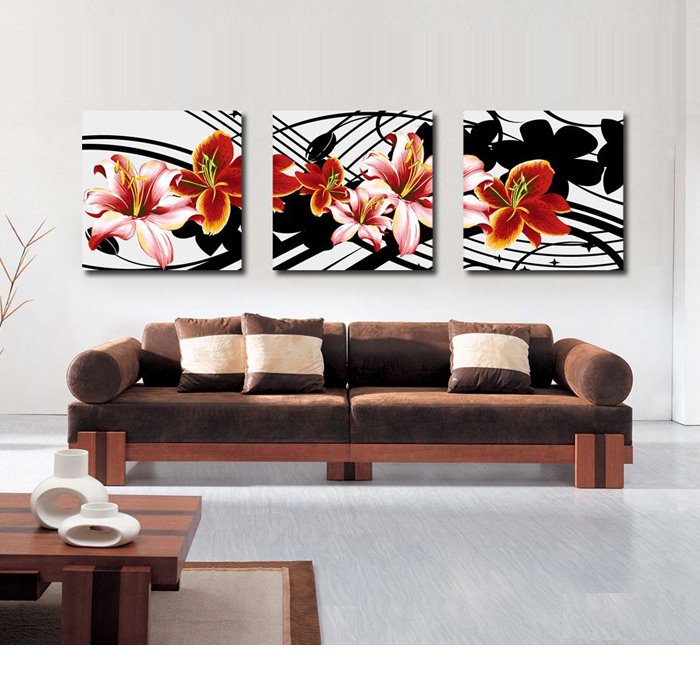 New Arrival Blooming Red and Pink Flowers and Geometric Figure Canvas Wall Prints