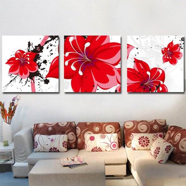 New Arrival Lovely and Fancy Red Flowers Canvas Wall Prints
