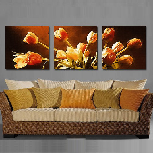16¡Á16in¡Á3 Panels Tulips Pattern Hanging Canvas Waterproof and Eco-friendly Framed Prints