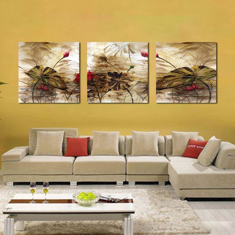 Pretty Lotus Flower 3-Pieces of Crystal Film Art Wall Print