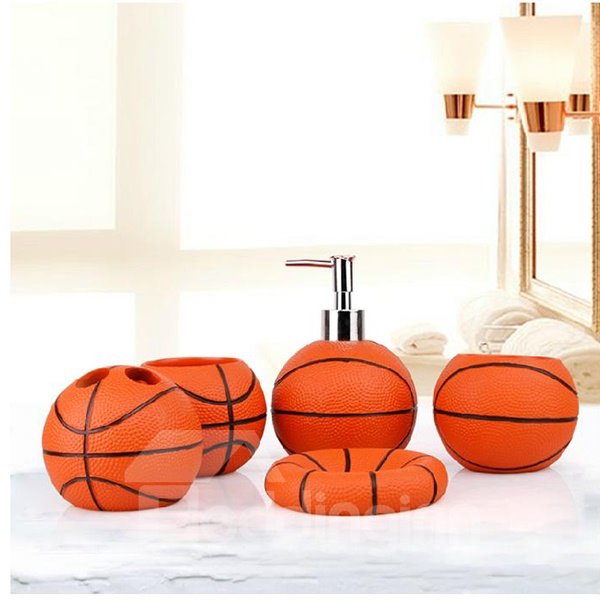 Unique Fashion Basketball Shaped 5-Pieces Bathroom Accessories