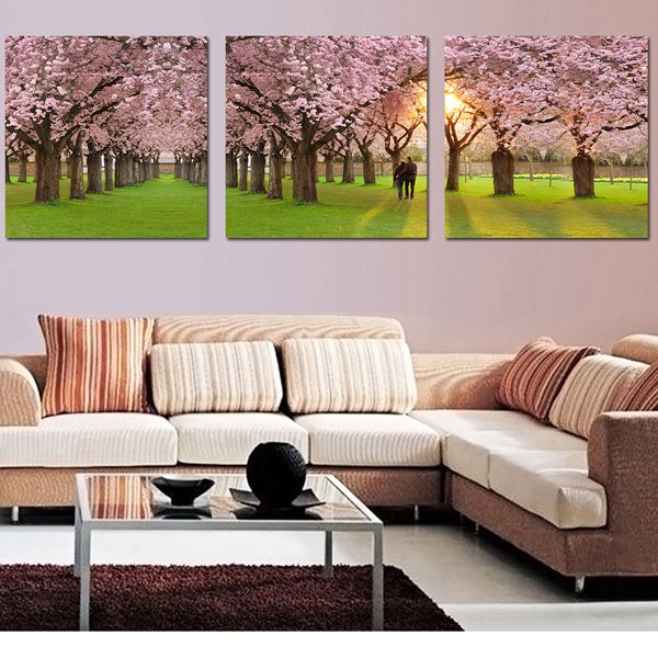 Pretty Sunshine and Sakura 3-Pieces of Crystal Film Art Wall Print