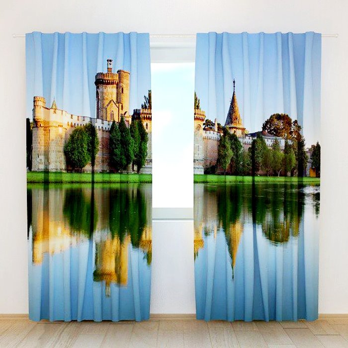 Castle Shadow In The Water Print 3D Curtain