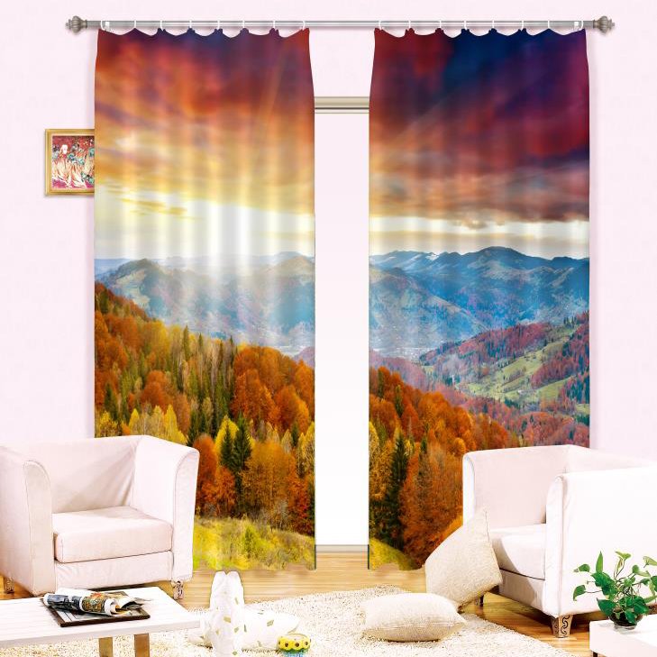 Splendid Forest Mountain Natural Scenery 2 Pieces Custom Living Room 3D Curtain
