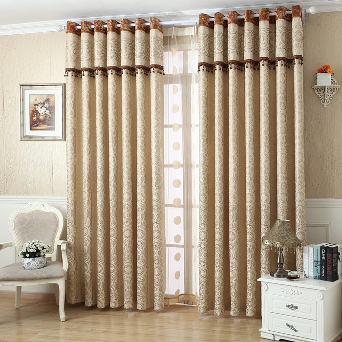 Blackout and Decorative Jacquard Contemporary Beige Bedroom and Living Room Curtain