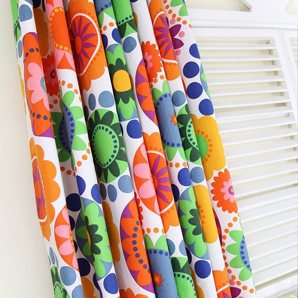 Lively Colorful Flowers Cotton Double Pinch Pleat Curtain