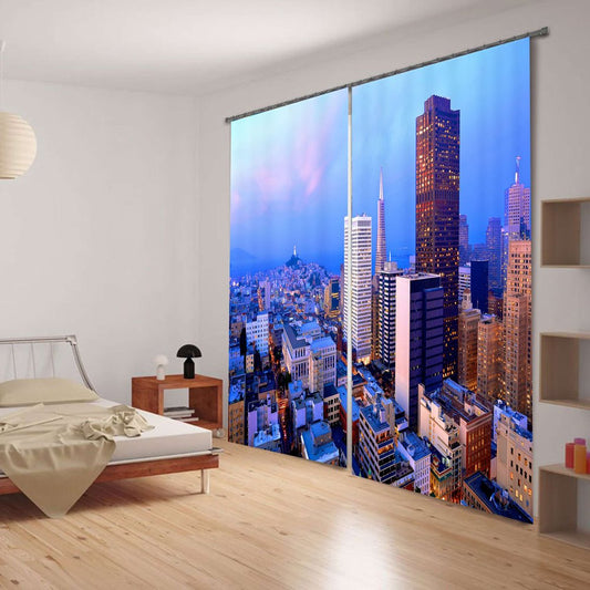 Modern and Fashion Thick Polyester Morning Urban Scenery Blackout 3D Curtain