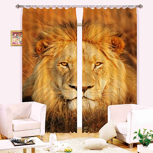 3D Fierce Lion Head Printed Thick Polyester Animal Style Custom Blackout Curtain