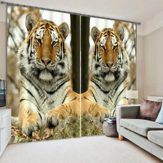 3D Lovely Double Tigers Printed Animal Scenery Decorative and Blackout Custom Curtain