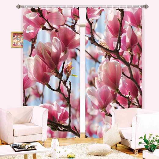 Gorgeous Pink Flower Polyester 3D Blackout Curtain