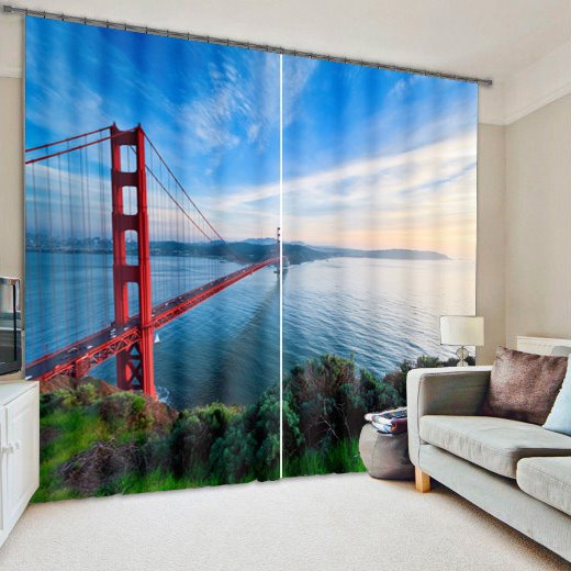Splendid San Francisco Bridge Living Room and Bedroom Decorative Custom 3D Curtain
